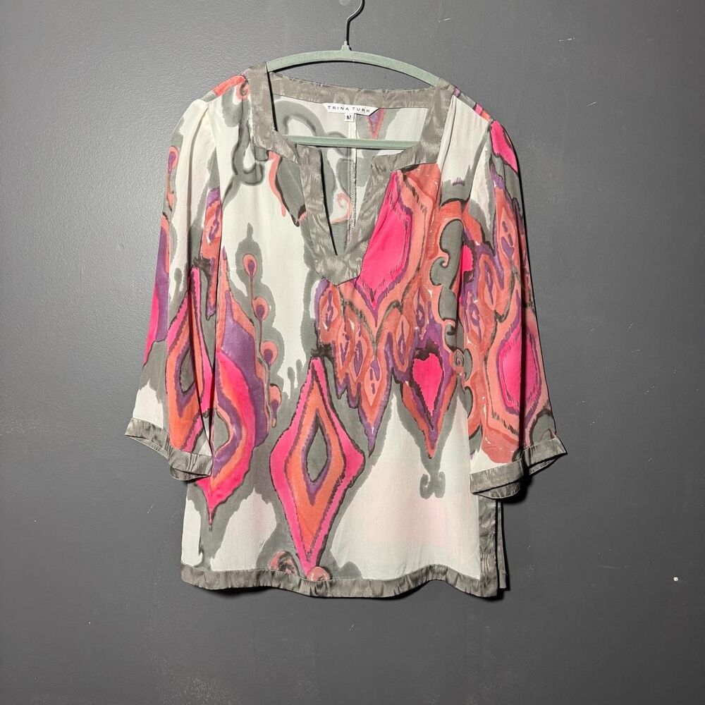 Silk abstract pink and gray print Trina Turk Medium Tunic